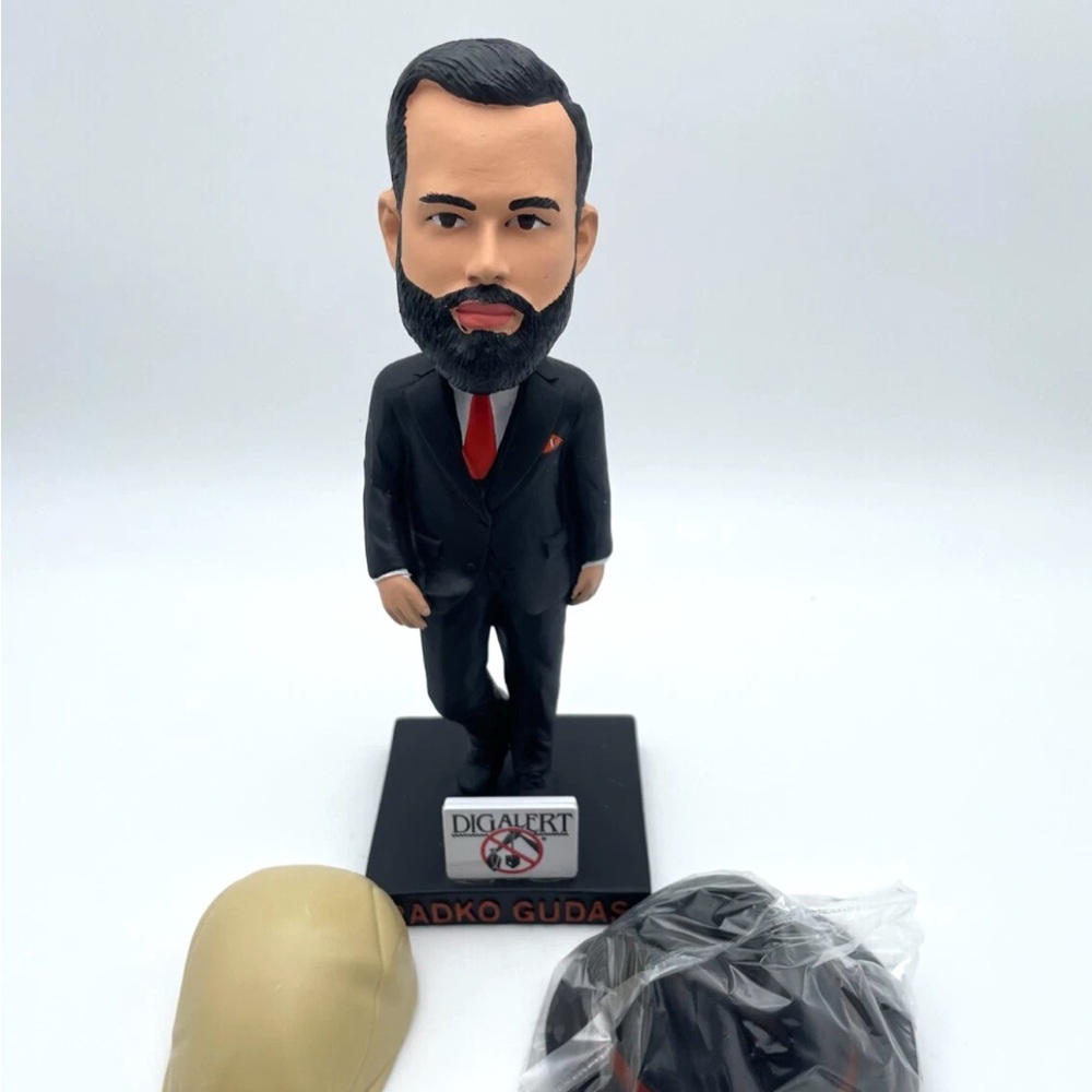 Radko Gudas Anaheim Ducks Bobblehead and souvenir bag set.